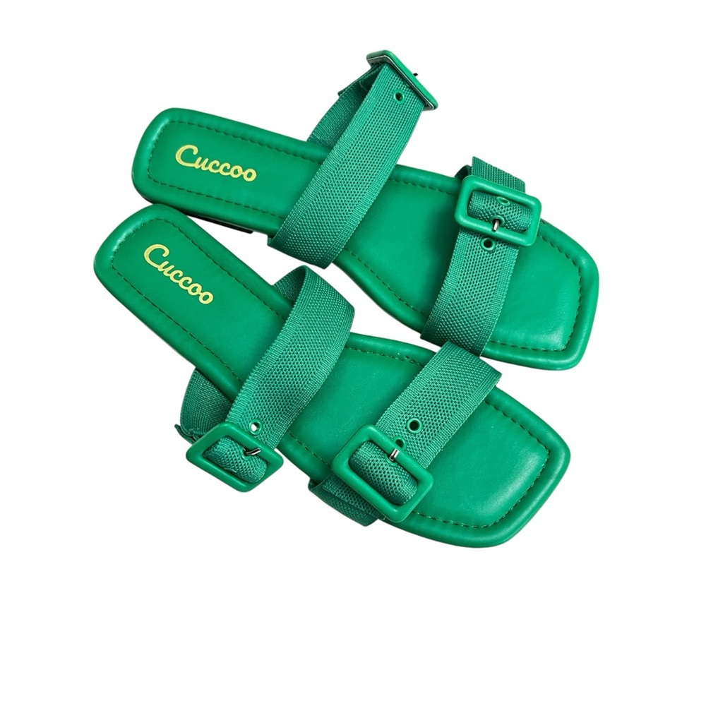 Cuccoo Green Double Buckle Slide Sandals Square Toe Size 10